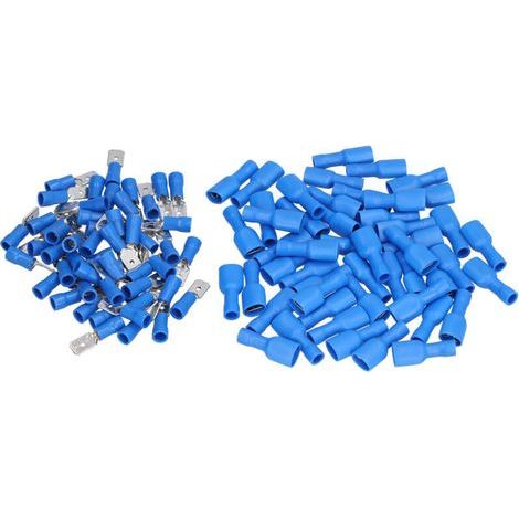 100 Pieces Insulated Male/Female Fork Connector 16-14 AWG Accessory Kit Blue (1/5)