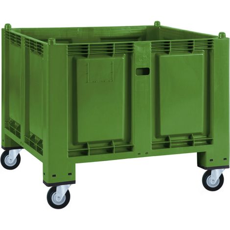 BRB Palettenbox, 4 Lenkrollen, LxBxH 1200x800x1 mm, Boden/Wände geschlossen (grün) (1/2)