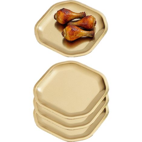 Assiette aplatissante délicate, carrée, en acier inoxydable, 15x15 cm, set de 4, Or, adaptée aux entrées, desserts, gâteaux, salades, sushis (1/5)
