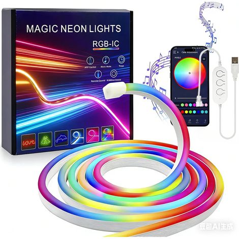 (1 mètre) Bande lumineuse LED néon RGB-IC, alimentation USB 5V, étanche et flexible. (1/5)