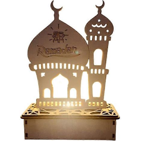 Suspension en bois pour l'Aïd, croissant de lune en bois avec lumière LED, décoration artisanale ajourée pour palais et famille, modèle 4. (1/4)
