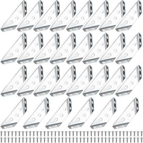 Lot de 30 équerres triangulaires en acier inoxydable pour meubles, supports d'angle. (1/5)
