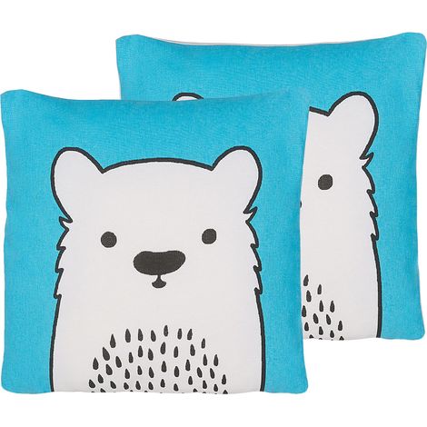 Conjunto de 2 cojines para niños almohadas oso de tela azul con relleno infantil suave Waranasi