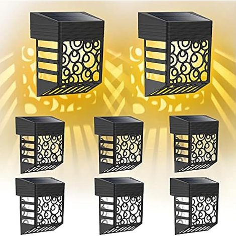 Lampe Solaire Exterieur Jardin, 8 Pack Lampe de Clôture Solaire Éclairage Mural D'extérieur IP54 Étanche Lumière Solaire Extérieure Décorative pour Terrasse, Chemins AUTO ALLUMAGE/Éteindre (1/5)