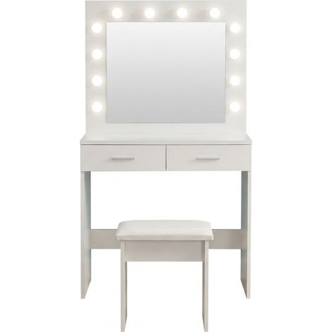Tavolo Trucco Toiletta Specchio Illuminato LED Cassetti Mobile 80x33x140 Cm