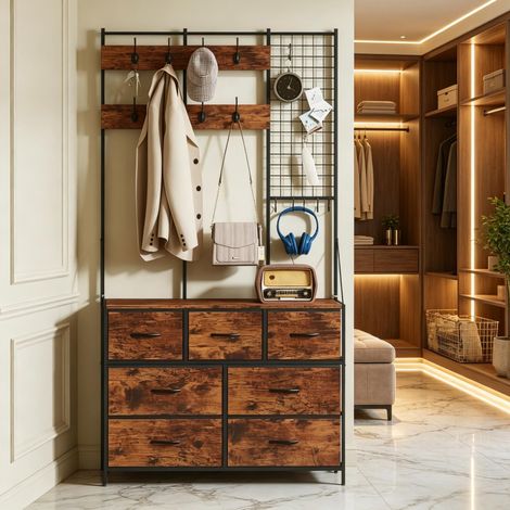 Conjunto de muebles de recibidor 4 en 1, armario con 7 cajones de tela y 14 ganchos. (1/5)