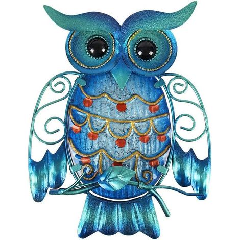 Sculpture murale métal hibou en verre, décoration extérieure terrasse – DELKEVIC