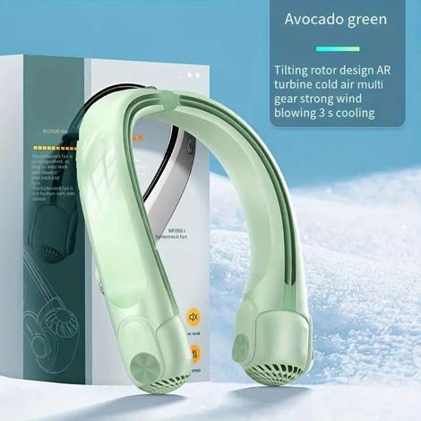 (Vert clair) Ventilateur de cou portable, ventilateur rechargeable, climatiseur portable, trois vitesses de ventilation (1/5)