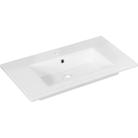 FACKELMANN Keramik Waschbecken HYPE 3.0 / Waschtisch aus Keramik / Maße (B x H x T): ca. 82 x 15 x 48 cm / hochwertiges Waschbecken fürs Badezimmer und WC / Farbe: Weiß / Breite: ca. 82 cm"-"84150 (1/3)