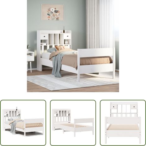 vidaXL Rangement - Lit bibliothèque sans matelas blanc 90x190cm bois de pin massif (1/5)