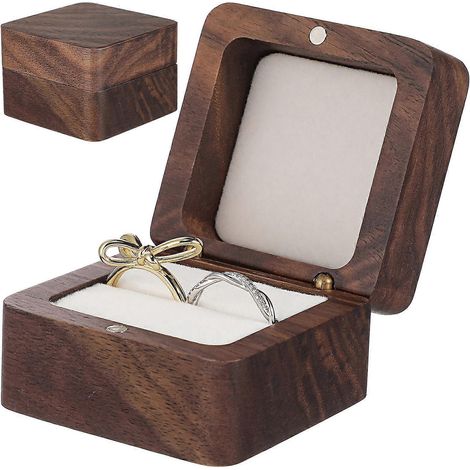 Boîte à bagues en bois, porte-bagues, boîte pour bagues de fiançailles, boîte pour alliances, petite boîte en bois pour présenter des bijoux-5.48X5.48X4.00CM (1/4)