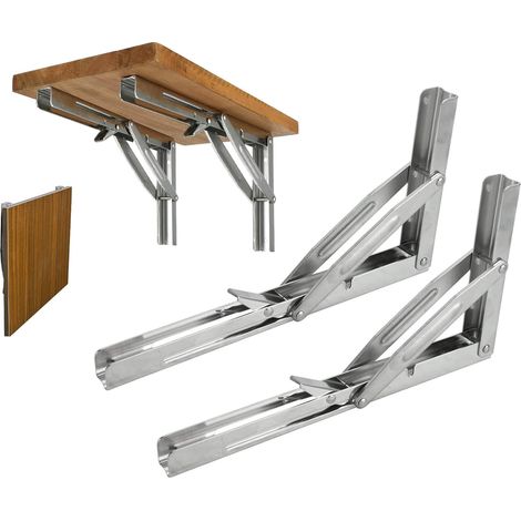 Équerre Pliable - 300 mm - 2 PCS - Équerre Pliante Charge Lourde, Équerre Étagère Murale en Acier Inoxydable, Équerre Rétractable, Supports d'Étagère Pliants, Charge Max: 150 kg (1/5)