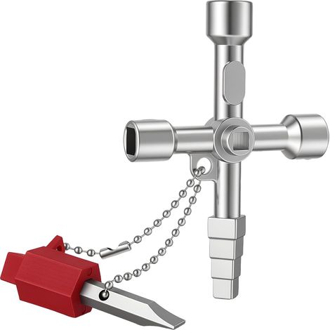 Clé cruciforme multifonctionnelle à 4 voies - Clé universelle - Clé carrée - Pour armoires électriques, compteurs d'eau, radiateurs, compteurs de gaz, ingénierie et artisanat (1/5)