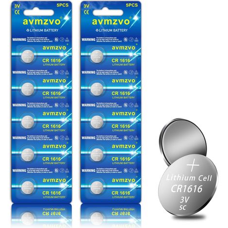 Lot de 10 piles bouton CR1616 ECR1616 au lithium 3 V Emballage sûr pour les enfants, étanche et sans mercure (1/5)