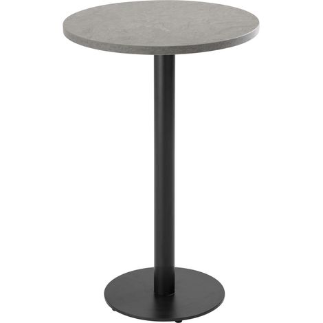 Table haute ronde 60 cm pied noir et revêtement béton gris