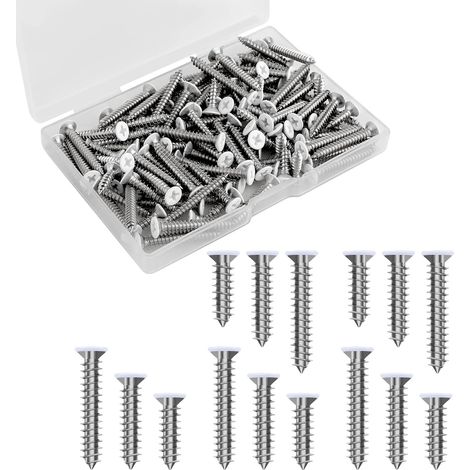 120 Pcs 8 Vis Blanche Tete Plate, Vis à Bois à Tête Plate Vis Bois Inox Vis Autotaraudeuses Vis Autotaraudeuses à Tête Plate pour Vis de Plaques Murales Couvercle L'interrupteur (3 Tailles) (1/5)