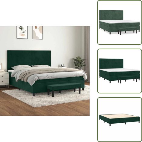 Tête de lit réglable - vidaXL Sommier à lattes de lit et matelas Vert foncé 160x200cm Velours - Banc multifonctionnel (1/5)