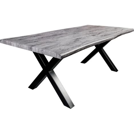 Table de salle à manger RIVET 180 cm aspect bois gris et métal noir (1/5)