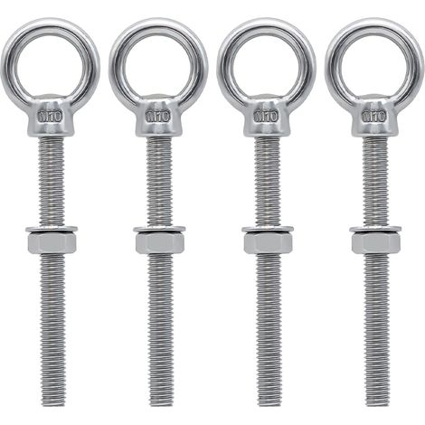 Boulons à œil M10 x 100 mm, vis à anneau M10 avec filetage métrique en acier inoxydable pour fixation et suspension, 4 pièces (1/5)