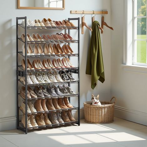 Étagère à chaussures à 8 niveaux, organiseur de chaussures, pour 32 à 40 paires de chaussures, montage flexible, noir (1/5)