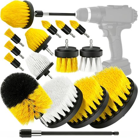 Lot de 15 brosses de nettoyage pour visseuse sans fil - Brosse rotative de nettoyage avec embout de brosse perceuse - Brosse de nettoyage d'angle pour salle de bain, cuisine, voiture, jantes (1/5)