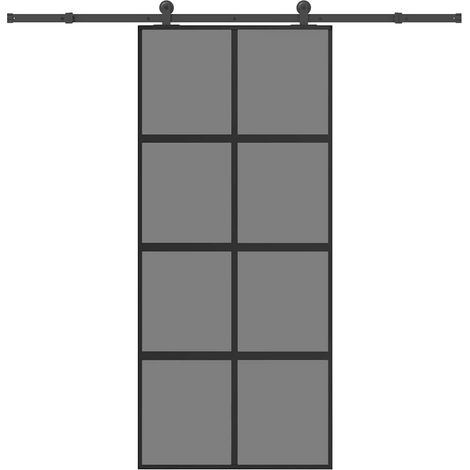Schiebetür mit Beschlag 90x205 cm Hartglas und Aluminium
