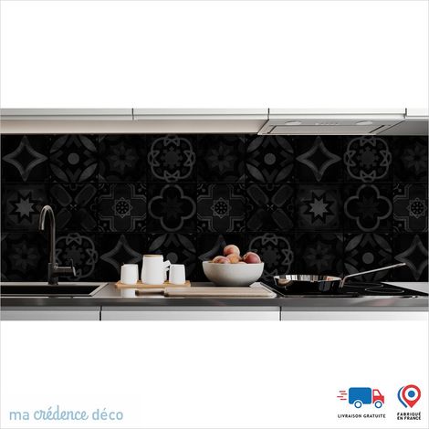 Crédence : Carreaux ciments classiques 3 - Couleur noir - Alu composite - 60 - 120 (1/3)