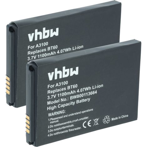 vhbw 2x Akku kompatibel mit Motorola K1m, MB508, MB811, Q9c, QA4, Q9e, SL1600, SL2600, SL1M, SL1000 Handy Smartphone Telefon (1100 mAh, 3,7 V, Li-Ion) (1/5)