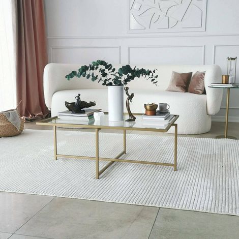 Dmora - Wohnzimmertisch Dheneb, Niedriger Wohnzimmertisch, Kaffeeregal, Couchtisch für Sofa, 94x64h35 cm, Gold, mit verstärkter Verpackung (1/5)