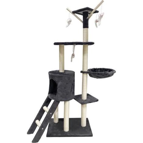 JIPSY Albero per gatti grigio scuro 79 x 34 x 138 cm - 3 piattaforme, 1 posatoio, 1 nicchia, 1 scala, pali da graffiare