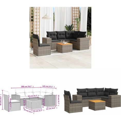 6-tlg. Garten-Sofagarnitur mit Kissen Grau Poly Rattan - Gartenmöbel - Esstischset - Outdoor Möbel - Lounge Set - Rattan Gartenmöbel - Home & Living (1/3)