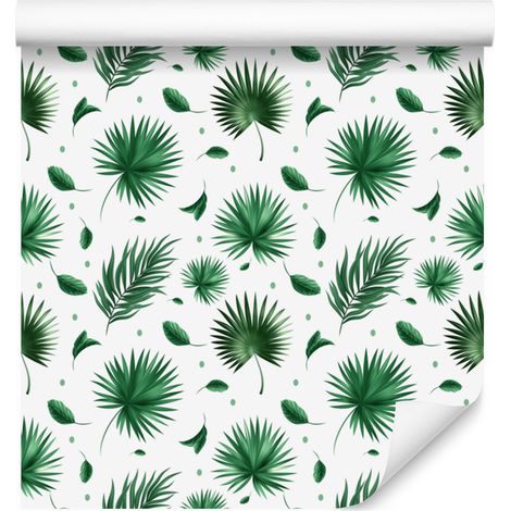 Papier peint à motifs de feuilles blanches et vertes pour salon et chambre 50x1000 cm (1/5)