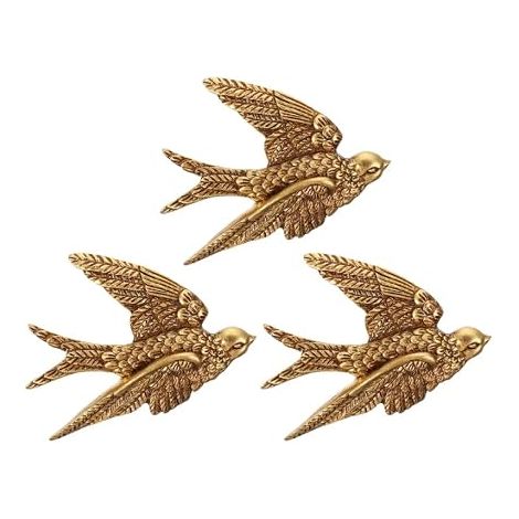 Hirondelle Murale en Résine Dorée, Décoration Murale, Oiseaux Flottants Sculptés en 3d pour La Maison, La Chambre à Coucher, Le Jardin, 3 Pièces (1/5)