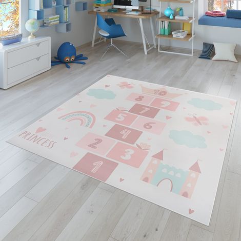 Kinderzimmerteppich Teppich Kinderteppich Rutschfest Herz Wolke Schmetterling 200 cm x 200 cm Creme Quadrat (1/5)