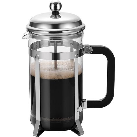 French Press- 1LTasses Argent Cafetière - Verre Résistant & Filtre Inox - Sans BPA Passe au Lave-Vaisselle9924.4 (1/4)