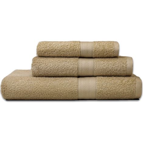 3-Teiliges Sandfarbenes Baumwoll-Frottierhandtuch-Set  Teddy