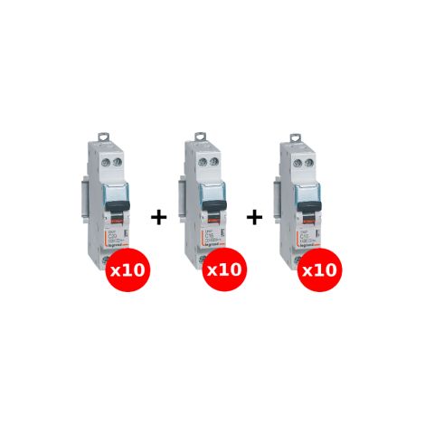 LEGRAND - LOT de 30 disjoncteurs DNX3 : 10A x10, 16A x10, 20A x10 - Bornes Vis/Vis - Ru00e9f : 406773 / 406774 / 406775 (1/4)