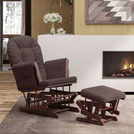 Schaukelsessel mit Hocker Gleitend Braun Stoff (1/5)