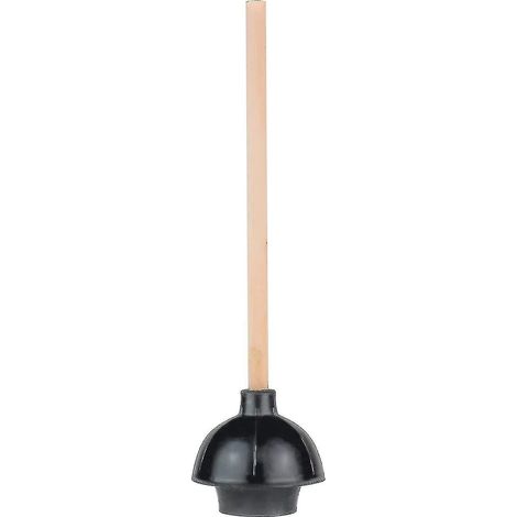 Ventouse de toilette en caoutchouc, double ventouse à poussée, robuste, qualité professionnelle avec manche en bois (1/5)