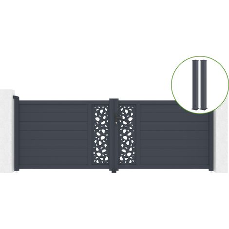 Puerta abatible 3,5m SUNNY H.120 aluminio + 2 postes EIFEL 15x15cm H.166cm GRIS (1/5)