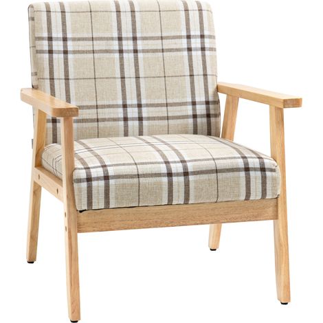 Contemporary Beige One Seater Sofa for Living Room,Linen Fabric Small Couch with Rubber Wood Frame and Armrests,Lattice Pattern Upholstered Armchair (1/5)