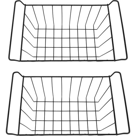 Lot de 2 paniers de rangement en fil métallique noir, revêtus de PE, pour étagères de réfrigérateur (L 44,5 cm x l 24,5 cm x H 20 cm). (1/5)