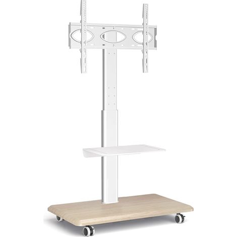 Blanc Support TV Roulette avec Support Cantilever pour Ecran de Télé de 26 à 70 Pouces LED LCD Plasma Chariot Meuble TV Pied Universel Pivotant Réglable en Hauteur avec 2 Étagères (1/5)
