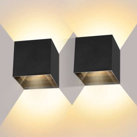 Applique murale en deux parties, lampe cube, pour intérieur et extérieur, noire, style industriel, éclairage LED, 10 x 10 cm, 12 watts (1/5)