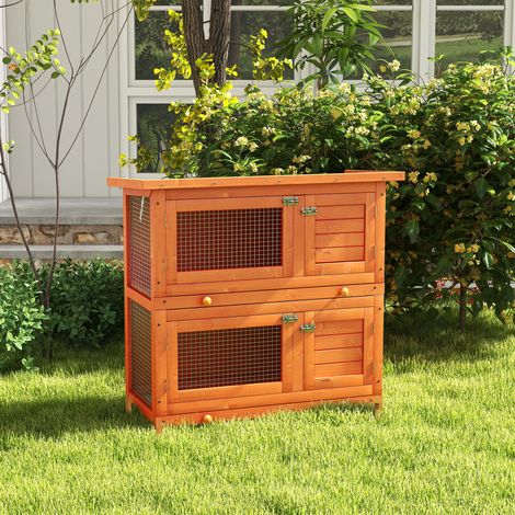 Clapier à lapins, cage à lapins à deux étages avec tiroirs coulissants, 4 portes verrouillables, toit ouvrant, 90 x 45 x 90 cm (L x l x H) (1/5)