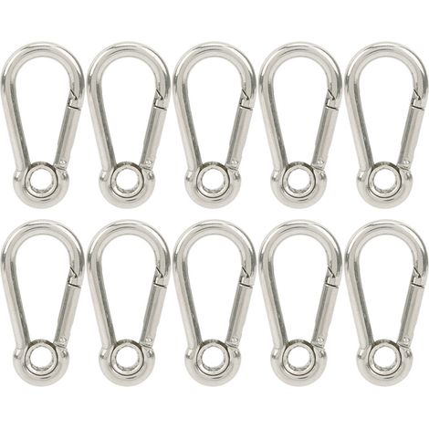 Lot de 10 mousquetons à ressort en acier inoxydable pour le camping, l'escalade et l'accrochage (M5)