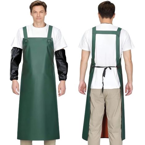 Tablier de travail en PVC imperméable, 110 x 80 cm, tablier de boucher unisexe, adapté au jardinage, au barbecue, à la boucherie et aux laboratoires. (1/4)