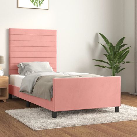 Cadre de lit 90 x 200 cm avec tête de lit réglable en velours rose, sans matelas - PANGIVO (1/5)