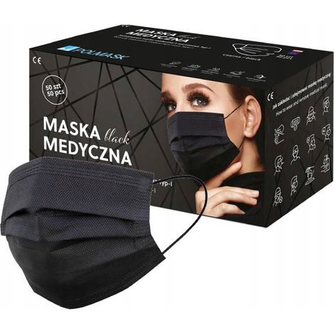 Mascarillas médicas polacas negras, 50 unidades (1/5)