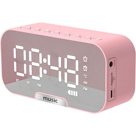 HOXILEELEO - Réveil miroir mini avec haut-parleur Bluetooth sans fil rose